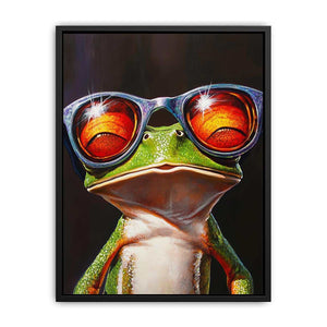 Green Tree Frog with Glasses Painting