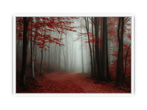 Misty Red Forest Framed Print