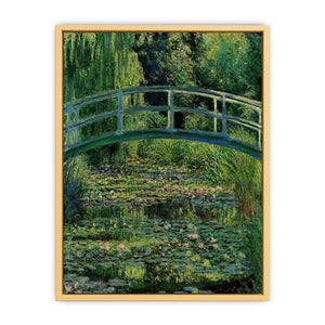 Bridge Over Rose Water Lily Pond Streched canvas