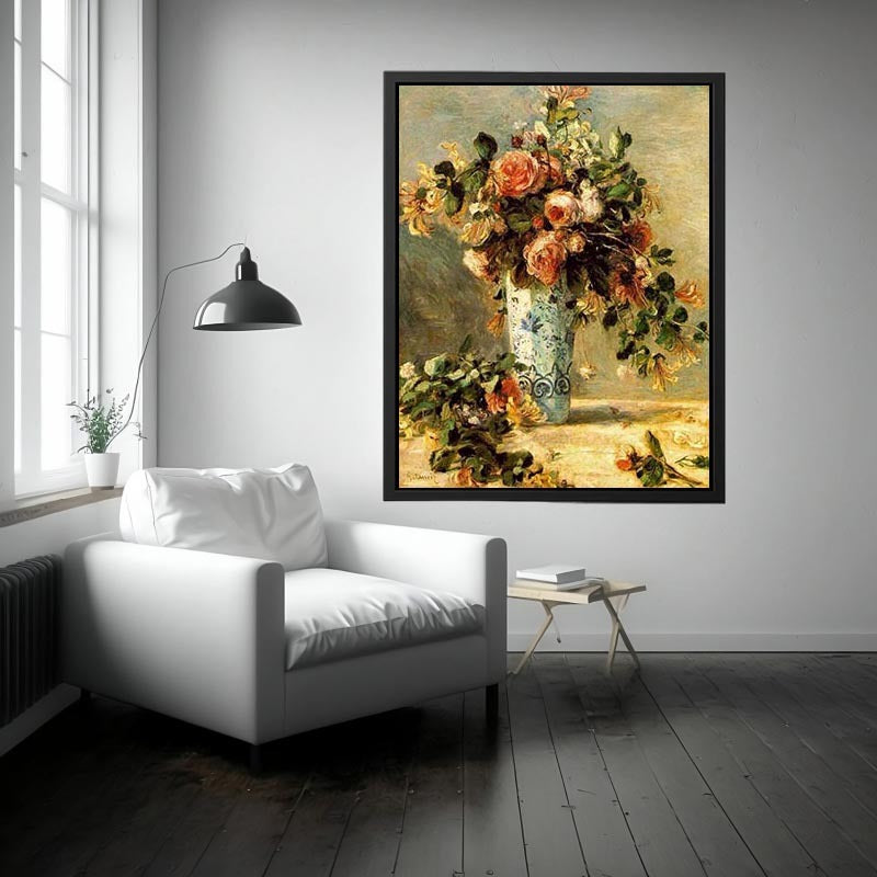 Roses And Jasmine In A Delft Vase by Pierre Auguste Renoir Painting