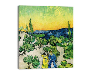 Couple In Olive tree with Crescent Moon Glish Painting canvas Print