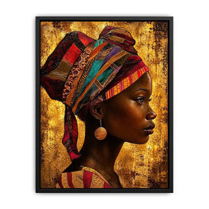Elegant profile in vibrant headwrap