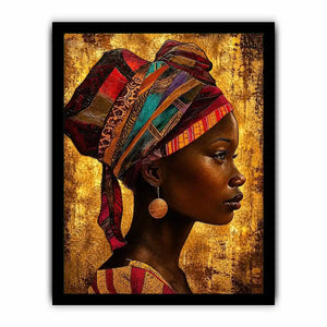 Elegant profile in vibrant headwrap