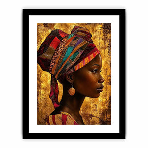 Elegant profile in vibrant headwrap