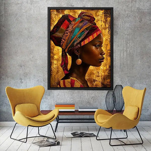 Elegant profile in vibrant headwrap