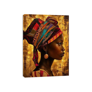 Elegant profile in vibrant headwrap