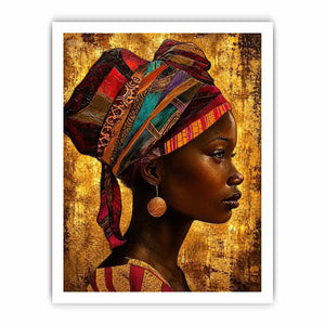 Elegant profile in vibrant headwrap
