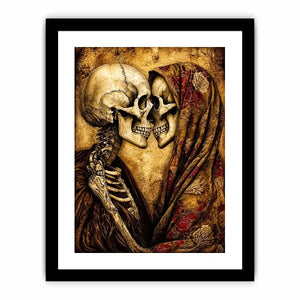 Intimate embrace of skeletons in sepia