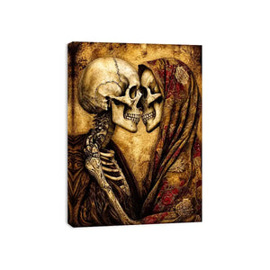 Intimate embrace of skeletons in sepia