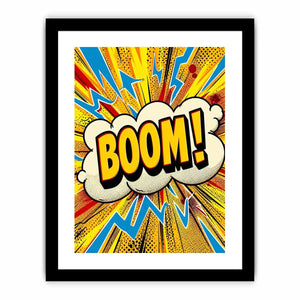 Comic explosion with bold BOOM!