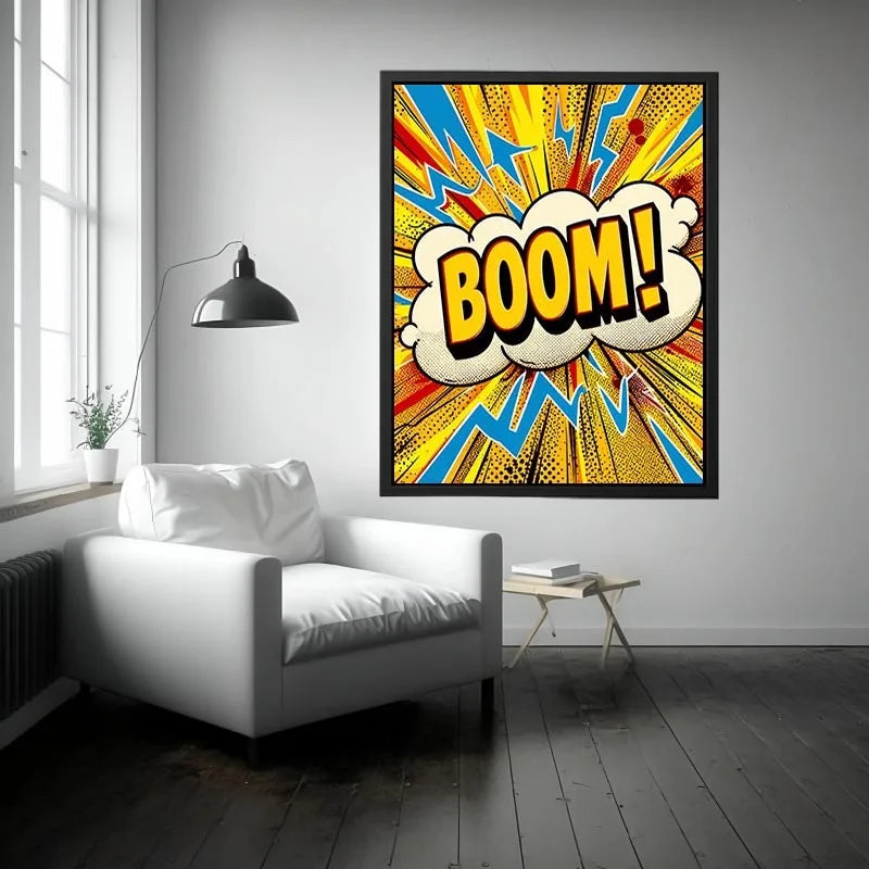 Comic explosion with bold BOOM!