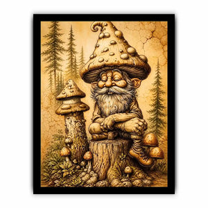 Cozy gnome in a magical woodland