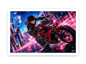 Rider in the neon rush