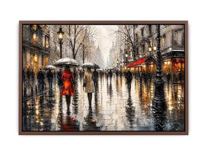 A rainy boulevard with warm lights