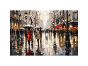 A rainy boulevard with warm lights