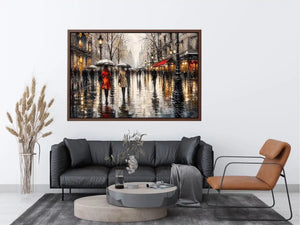 A rainy boulevard with warm lights