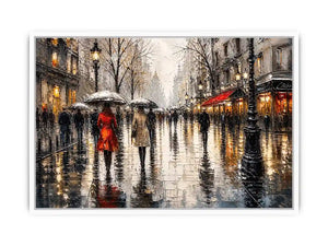 A rainy boulevard with warm lights