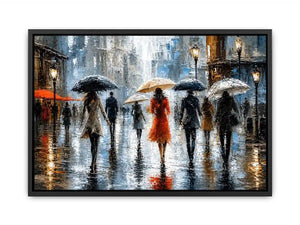 Rainy city stroll at dusk