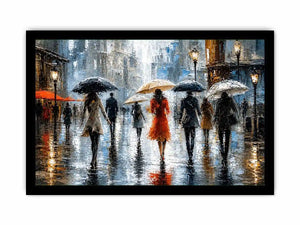 Rainy city stroll at dusk