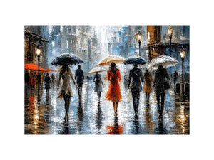 Rainy city stroll at dusk