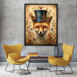 Whimsical fox in a botanical frame