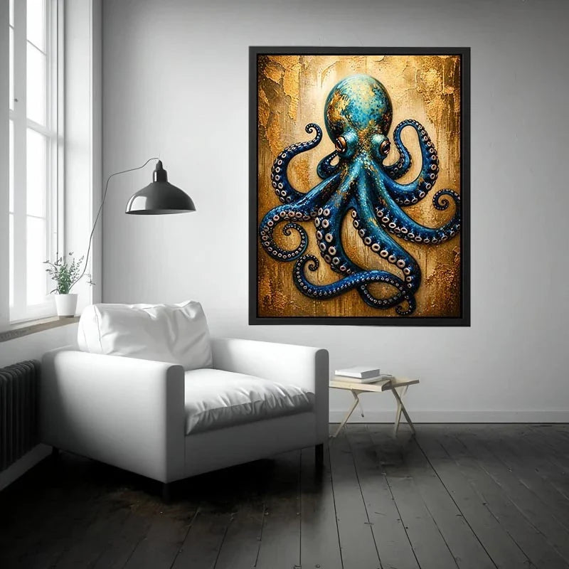 Blue octopus with gold accents