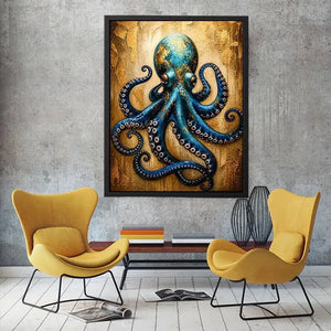 Blue octopus with gold accents