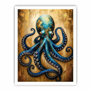 Blue octopus with gold accents