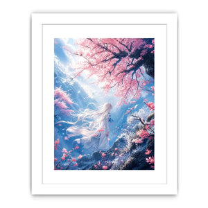 Mystical windswept cliff under sakura blossoms