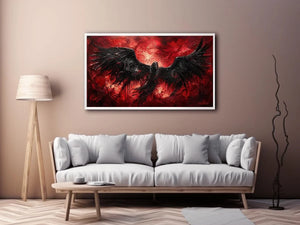 Raven in a storm of red