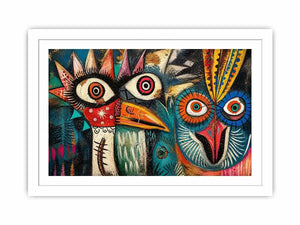 Bold tribal bird faces in color