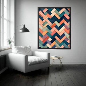 Woven geometric pattern in warm hues