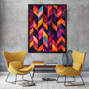 Vibrant chevrons in textured abstraction