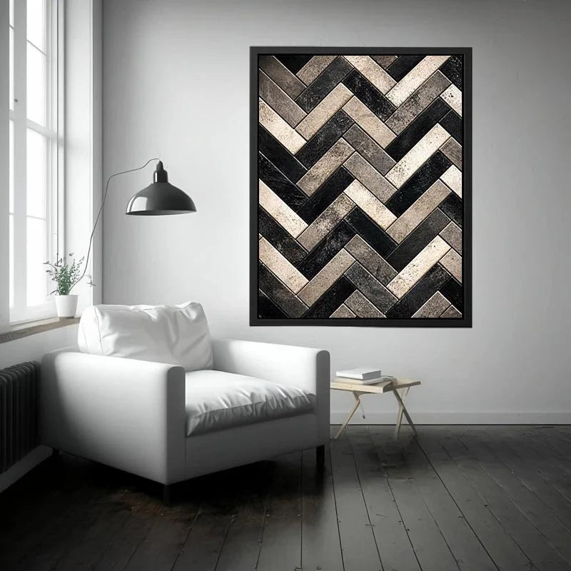 Geometric herringbone in monochrome tones