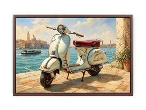 Serene Italian waterfront with vintage Vespa