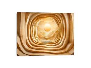 Symmetrical wood tunnel with glowing sun