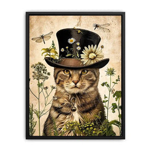 Whimsical cat with steampunk botanicals