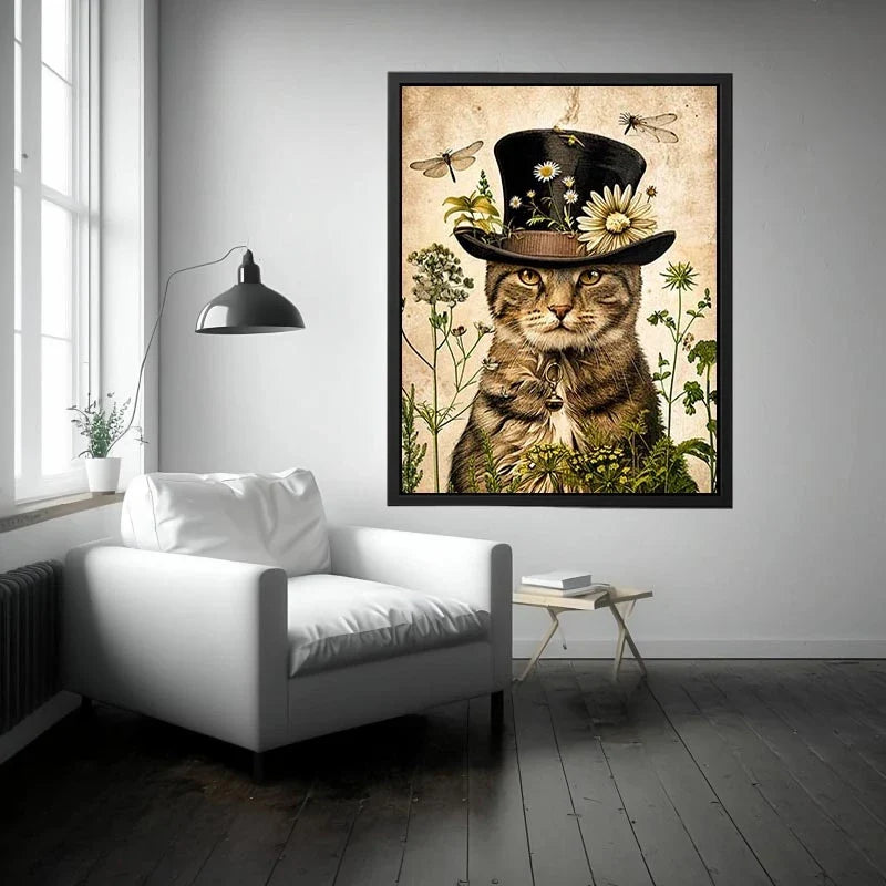 Whimsical cat with steampunk botanicals