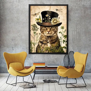 Whimsical cat with steampunk botanicals