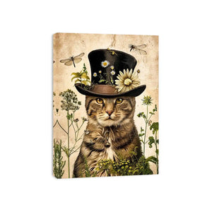 Whimsical cat with steampunk botanicals