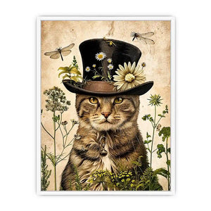 Whimsical cat with steampunk botanicals