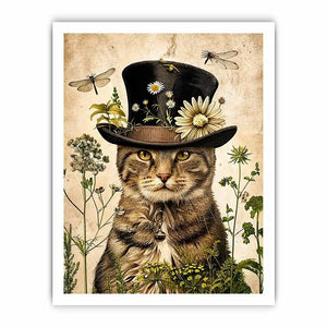 Whimsical cat with steampunk botanicals