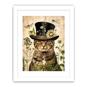 Whimsical cat with steampunk botanicals