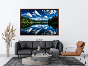 Snowy mountain lake reflection