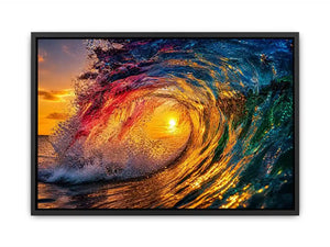Glowing wave tunnel at sunset