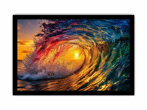 Glowing wave tunnel at sunset