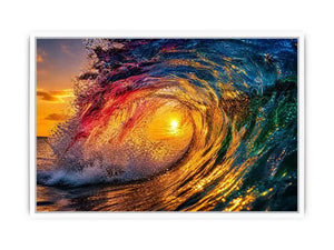 Glowing wave tunnel at sunset