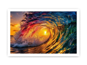 Glowing wave tunnel at sunset