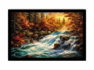 Autumn waterfall in golden light