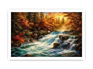 Autumn waterfall in golden light